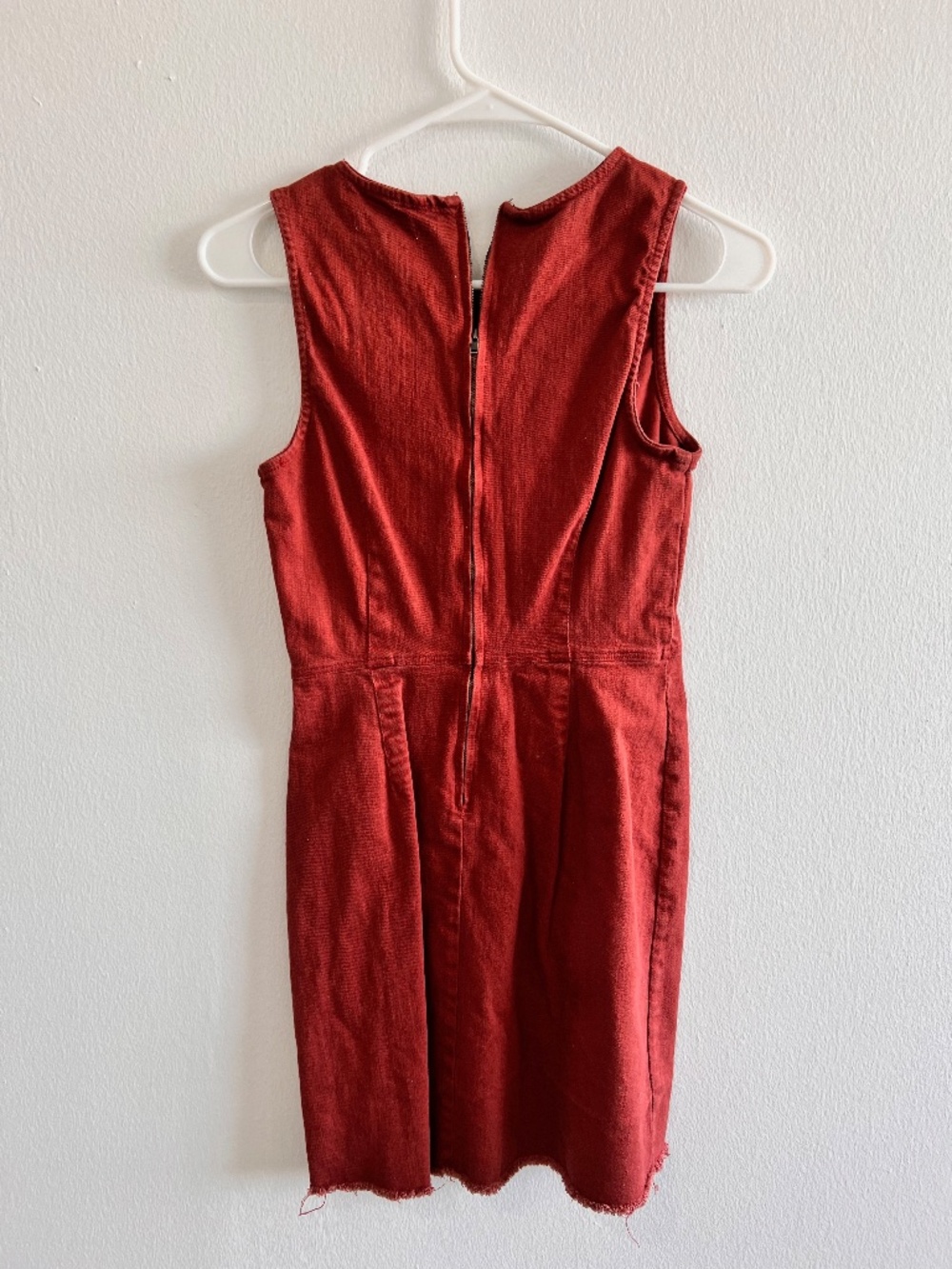 GB Rust Red Sleeveless Denim Mini Dress Raw Hem